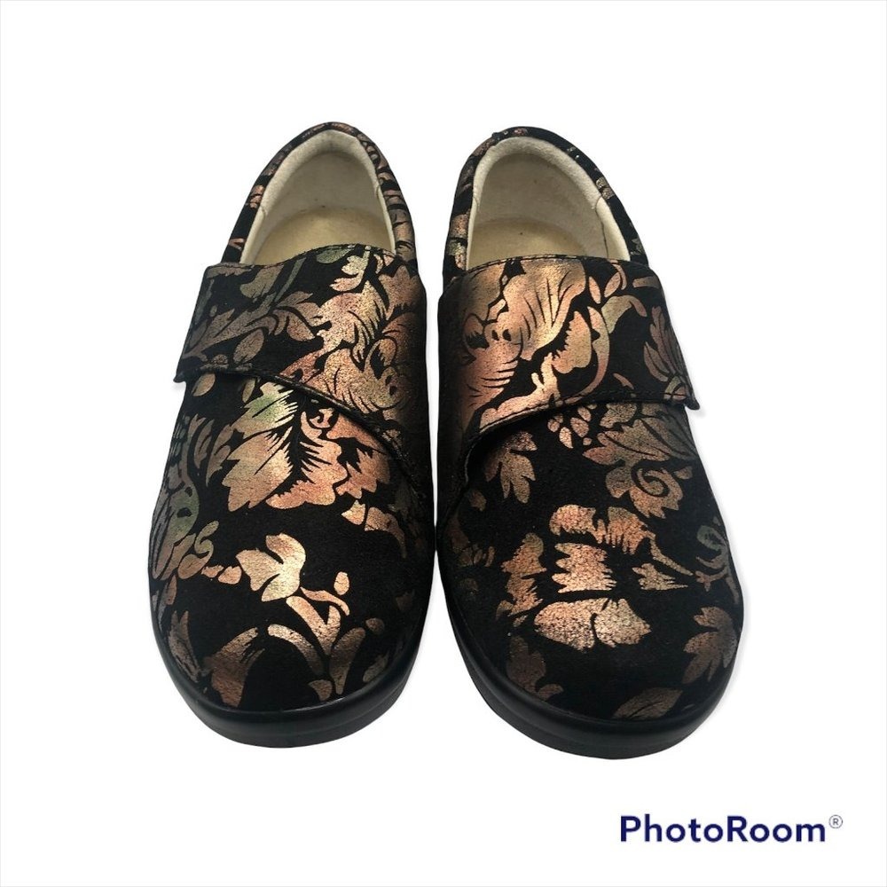 Alegria Laura Bronze Floral Leather Clogs Loafers LAU-557W Womens 37W 7-7.5 Wide